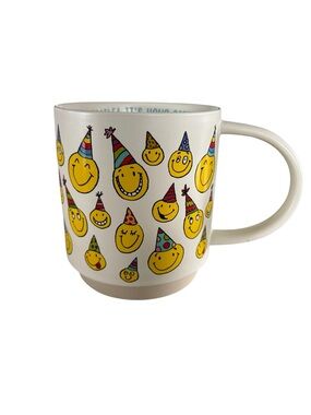 Hallmark White Ceramic Mug with Yellow Smiley Party Faces